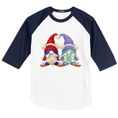 Skiing Gnomes For Grandma And Grandpa Funny Ski Mom And Dad Cool Gift Baseball Sleeve Shirt