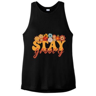 Stay Groovy Flower Power Retro Hippie Vibes Ladies PosiCharge Tri-Blend Wicking Tank