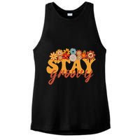 Stay Groovy Flower Power Retro Hippie Vibes Ladies PosiCharge Tri-Blend Wicking Tank