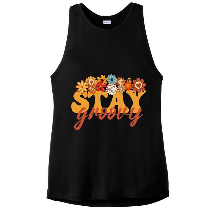 Stay Groovy Flower Power Retro Hippie Vibes Ladies PosiCharge Tri-Blend Wicking Tank