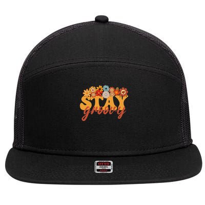 Stay Groovy Flower Power Retro Hippie Vibes 7 Panel Mesh Trucker Snapback Hat
