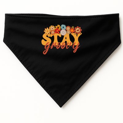 Stay Groovy Flower Power Retro Hippie Vibes USA-Made Doggie Bandana