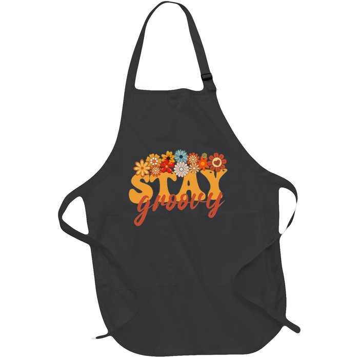 Stay Groovy Flower Power Retro Hippie Vibes Full-Length Apron With Pockets