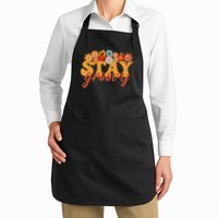 Stay Groovy Flower Power Retro Hippie Vibes Full-Length Apron With Pockets
