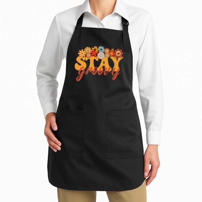Stay Groovy Flower Power Retro Hippie Vibes Full-Length Apron With Pockets