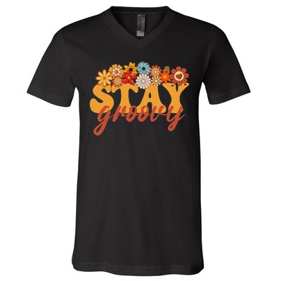 Stay Groovy Flower Power Retro Hippie Vibes V-Neck T-Shirt