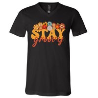 Stay Groovy Flower Power Retro Hippie Vibes V-Neck T-Shirt