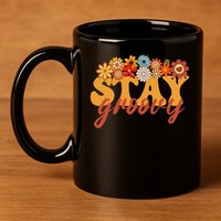 Stay Groovy Flower Power Retro Hippie Vibes 11oz C Handle Ceramic Mug
