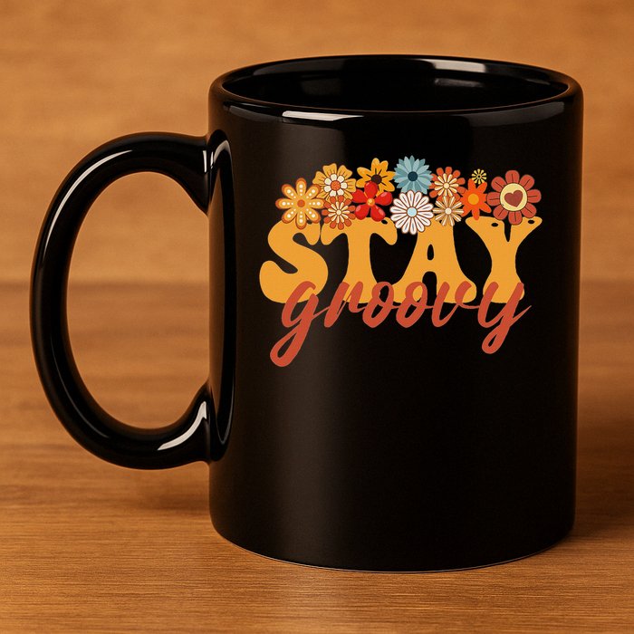 Stay Groovy Flower Power Retro Hippie Vibes 11oz C Handle Ceramic Mug