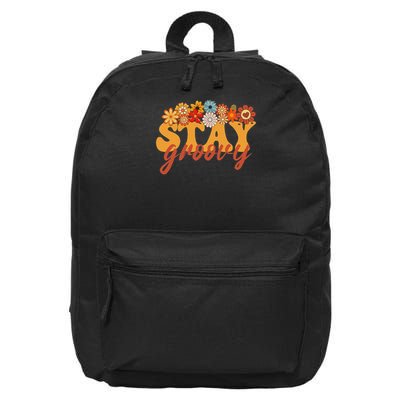 Stay Groovy Flower Power Retro Hippie Vibes 16 in Basic Backpack