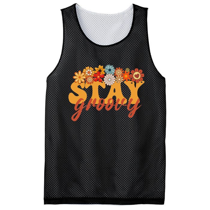 Stay Groovy Flower Power Retro Hippie Vibes Mesh Reversible Basketball Jersey Tank