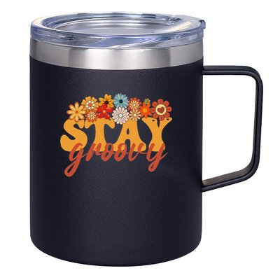 Stay Groovy Flower Power Retro Hippie Vibes 12oz Stainless Steel Coffee Mug