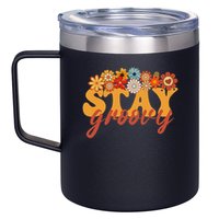 Stay Groovy Flower Power Retro Hippie Vibes 12oz Stainless Steel Coffee Mug