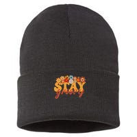Stay Groovy Flower Power Retro Hippie Vibes Sustainable Knit Beanie