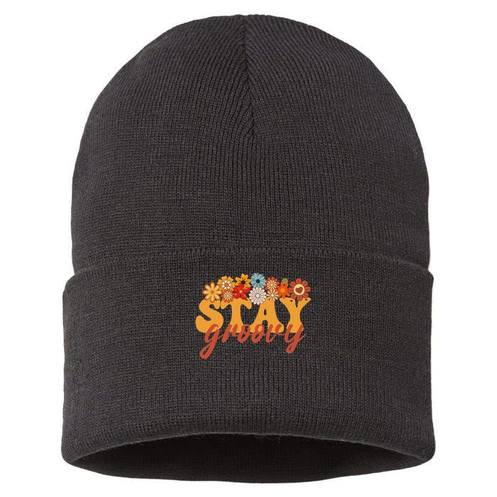 Stay Groovy Flower Power Retro Hippie Vibes Sustainable Knit Beanie