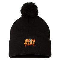 Stay Groovy Flower Power Retro Hippie Vibes Pom Pom 12in Knit Beanie