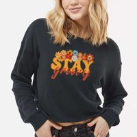 Stay Groovy Flower Power Retro Hippie Vibes Cropped Pullover Crew