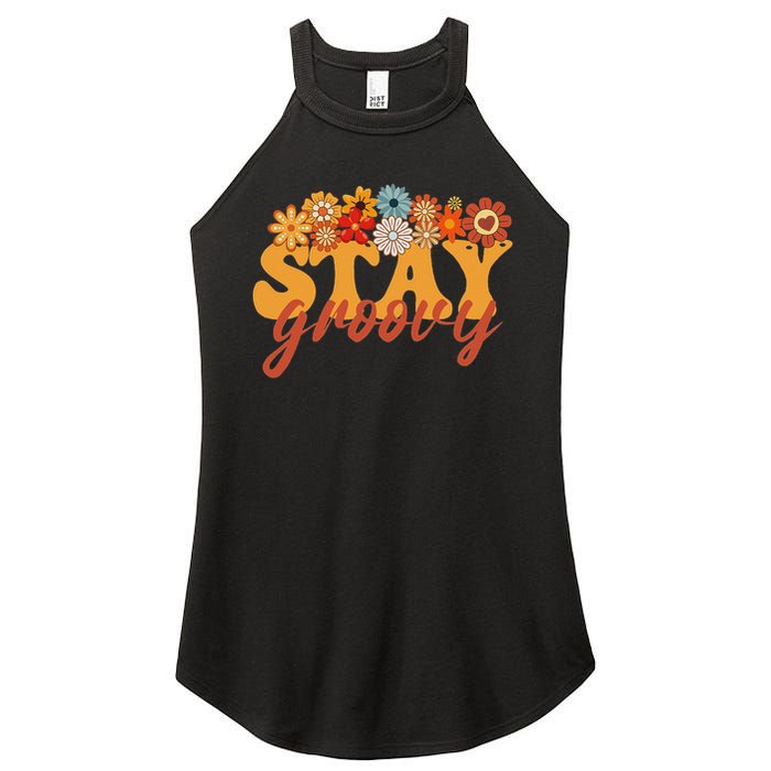 Stay Groovy Flower Power Retro Hippie Vibes Women's Perfect Tri Rocker Tank