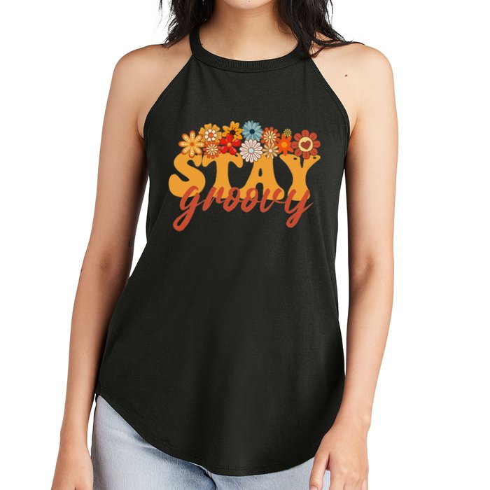 Stay Groovy Flower Power Retro Hippie Vibes Women's Perfect Tri Rocker Tank