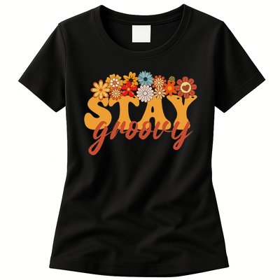 Stay Groovy Flower Power Retro Hippie Vibes Womens T-Shirt