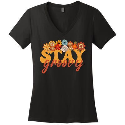 Stay Groovy Flower Power Retro Hippie Vibes Women's V-Neck T-Shirt
