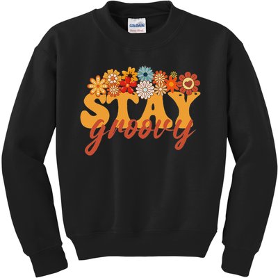 Stay Groovy Flower Power Retro Hippie Vibes Kids Sweatshirt