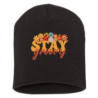 Stay Groovy Flower Power Retro Hippie Vibes Short Acrylic Beanie