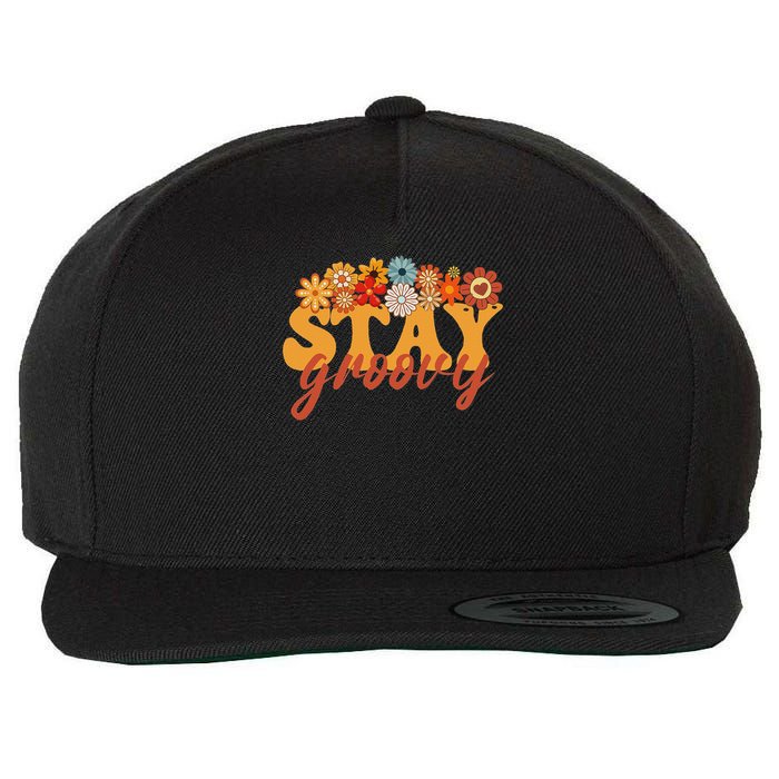 Stay Groovy Flower Power Retro Hippie Vibes Wool Snapback Cap