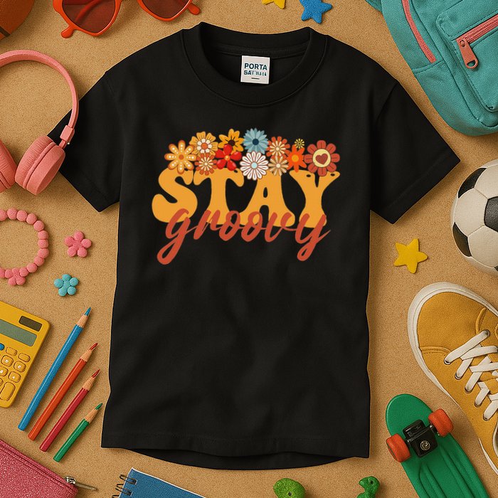 Stay Groovy Flower Power Retro Hippie Vibes Kids T-Shirt