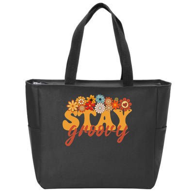 Stay Groovy Flower Power Retro Hippie Vibes Zip Tote Bag