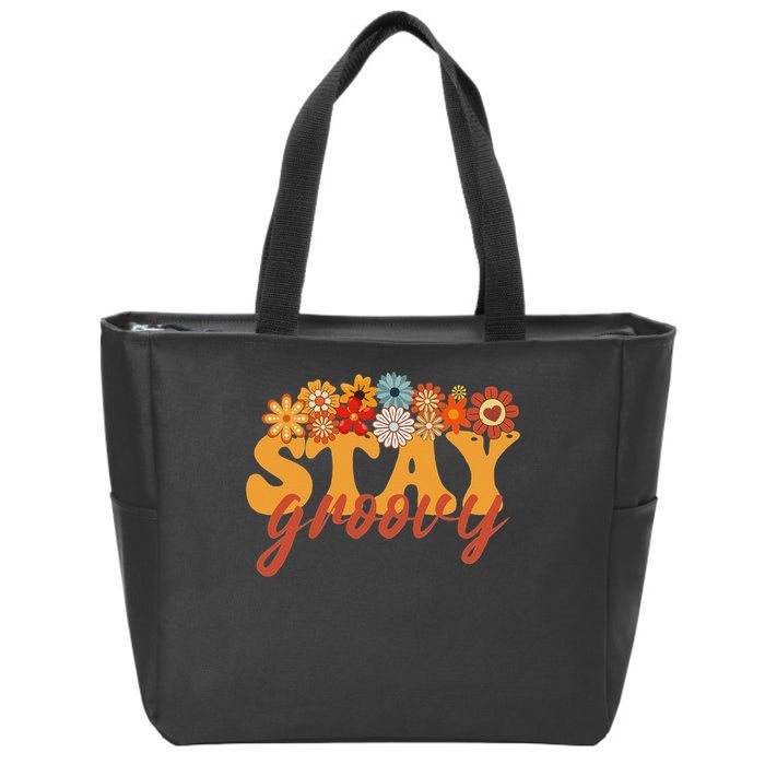 Stay Groovy Flower Power Retro Hippie Vibes Zip Tote Bag