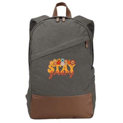 Stay Groovy Flower Power Retro Hippie Vibes Cotton Canvas Backpack
