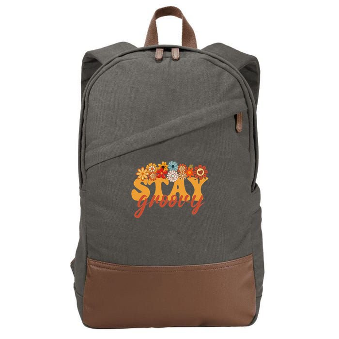 Stay Groovy Flower Power Retro Hippie Vibes Cotton Canvas Backpack