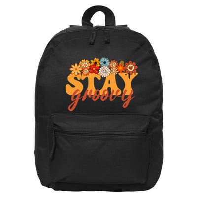 Stay Groovy Flower Power Retro Hippie Vibes 16 in Basic Backpack