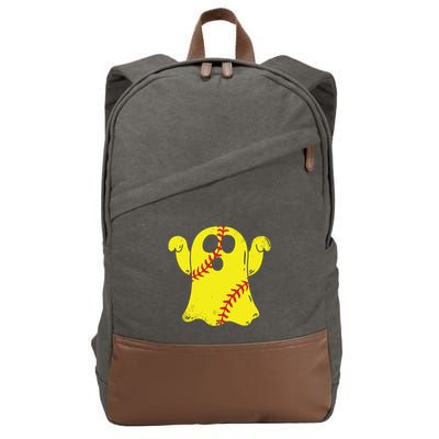 Softball Ghost Funny Halloween Costume Softball Lover Cotton Canvas Backpack