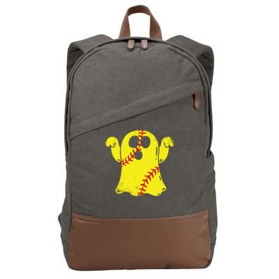 Softball Ghost Funny Halloween Costume Softball Lover Cotton Canvas Backpack