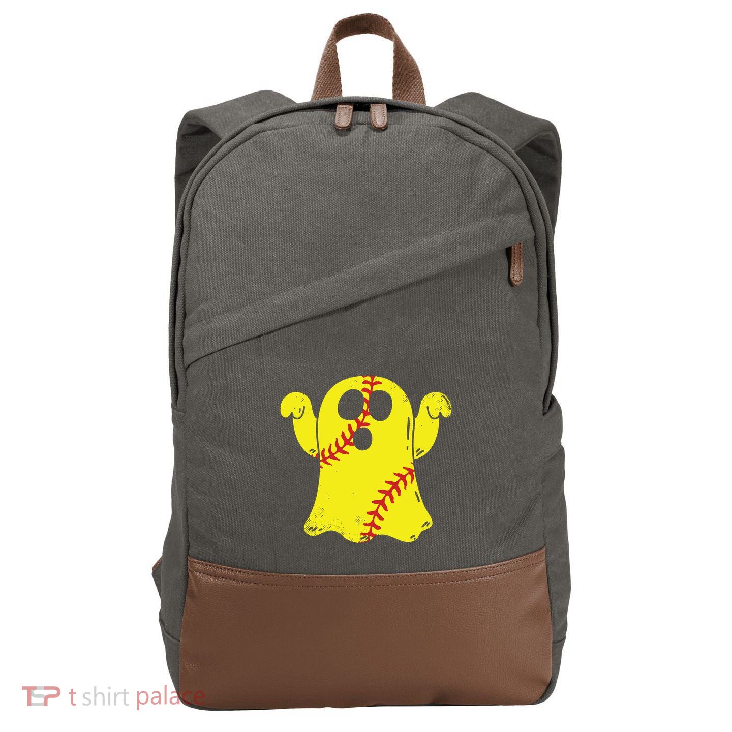 Softball Ghost Funny Halloween Costume Softball Lover Cotton Canvas Backpack