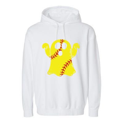 Softball Ghost Funny Halloween Costume Softball Lover Garment-Dyed Fleece Hoodie