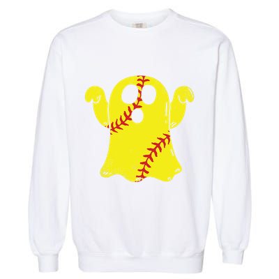 Softball Ghost Funny Halloween Costume Softball Lover Garment-Dyed Sweatshirt