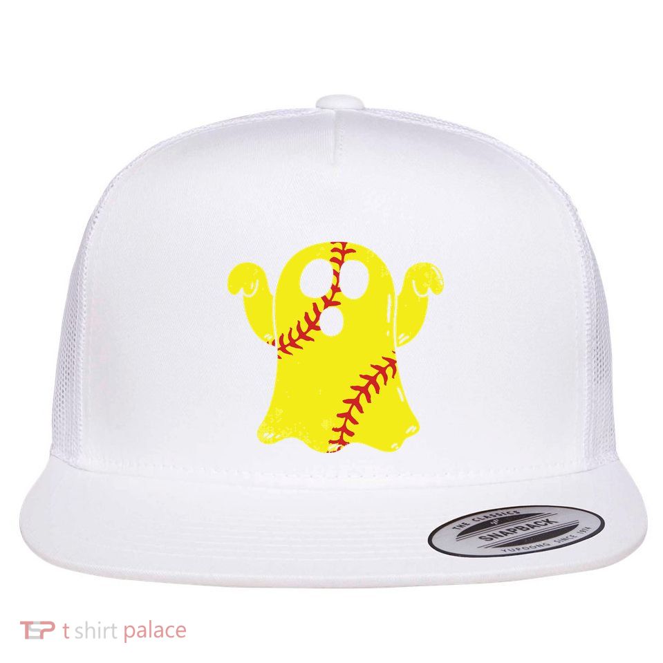 Softball Ghost Funny Halloween Costume Softball Lover Flatbill Hat