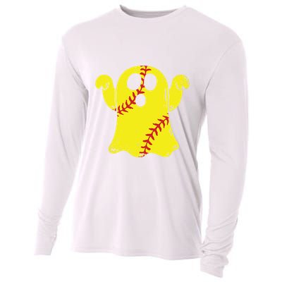 Softball Ghost Funny Halloween Costume Softball Lover Cooling Performance Long Sleeve Crew
