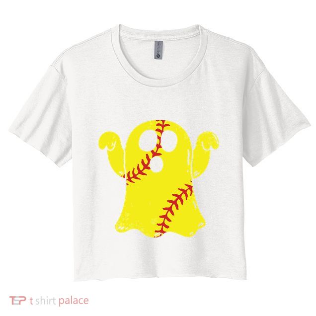 Softball Ghost Funny Halloween Costume Softball Lover Crop Top
