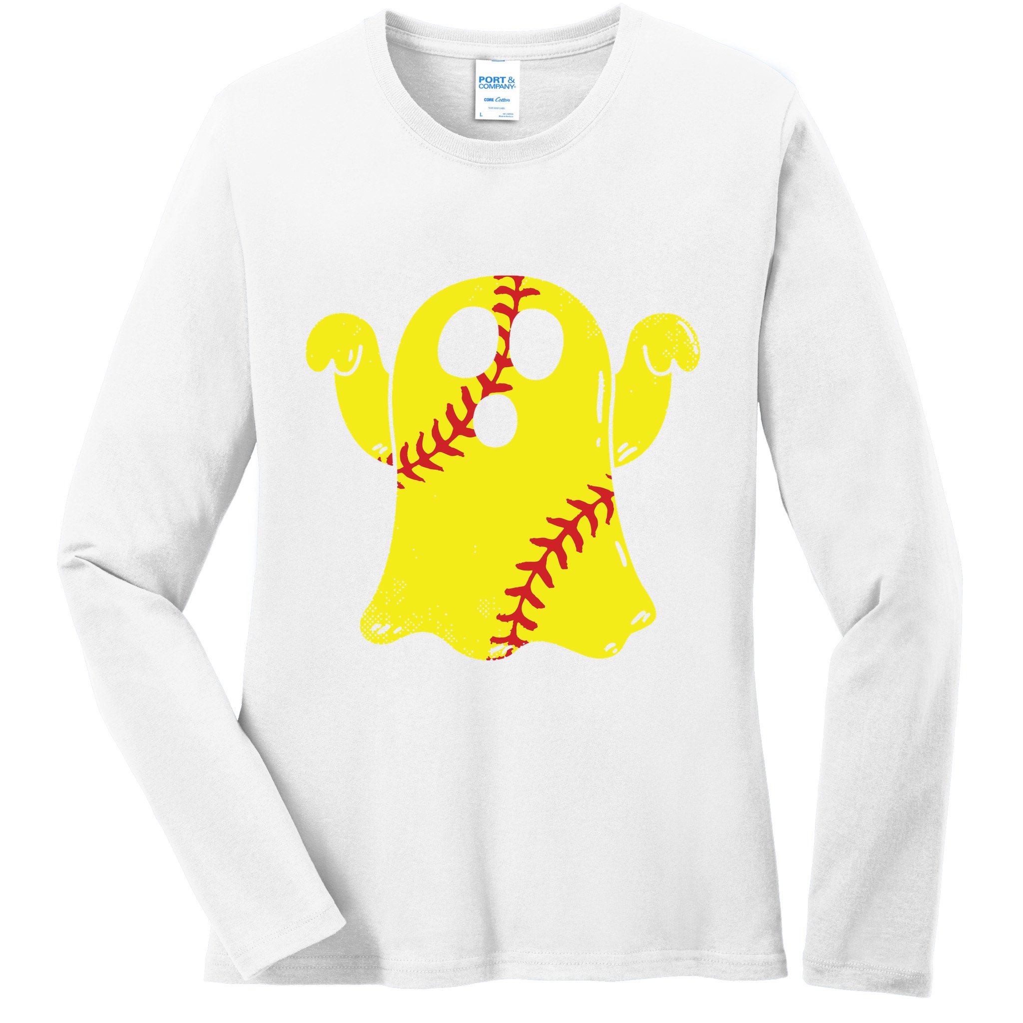 Softball Ghost Funny Halloween Costume Softball Lover Ladies Long Sleeve Shirt