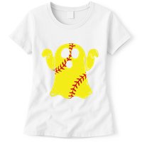 Softball Ghost Funny Halloween Costume Softball Lover Womens T-Shirt