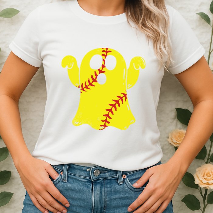 Softball Ghost Funny Halloween Costume Softball Lover Womens T-Shirt