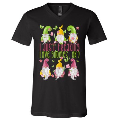 Spring Gnome For Summer I Just Freaking Love Gnomes V-Neck T-Shirt