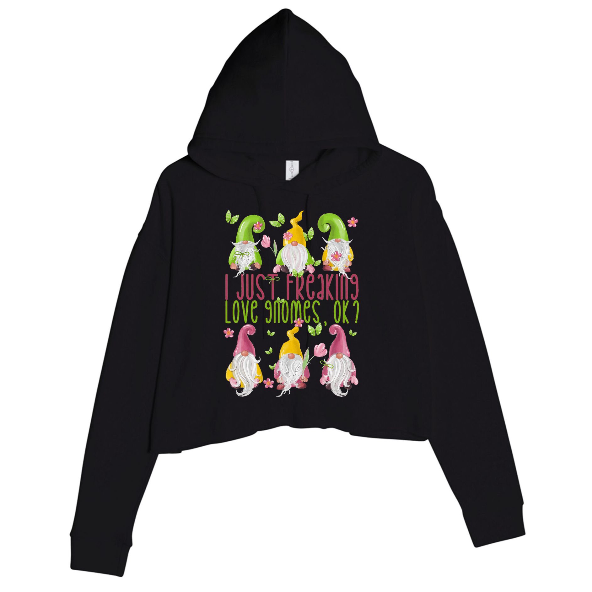 Spring Gnome For Summer I Just Freaking Love Gnomes Crop Fleece Hoodie