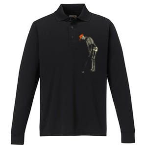 Skeleton Golf Funny Halloween Golfing Sports Golfer Performance Long Sleeve Polo