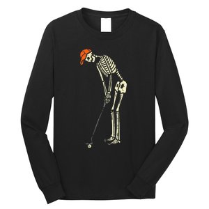 Skeleton Golf Funny Halloween Golfing Sports Golfer Long Sleeve Shirt