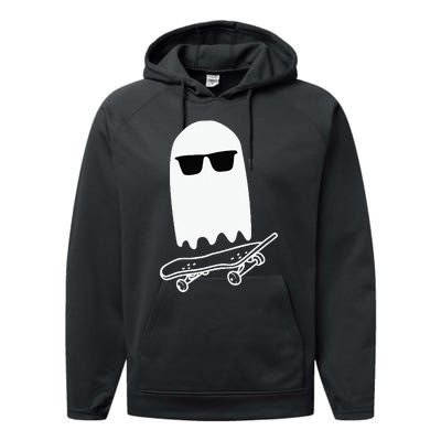 Skateboarding Ghost Ghost On Skateboard Halloween Performance Fleece Hoodie